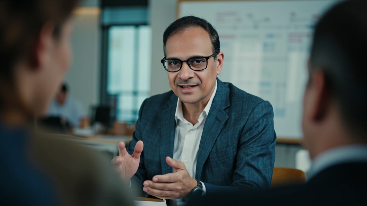 Raju coaching sales professionals in conference room