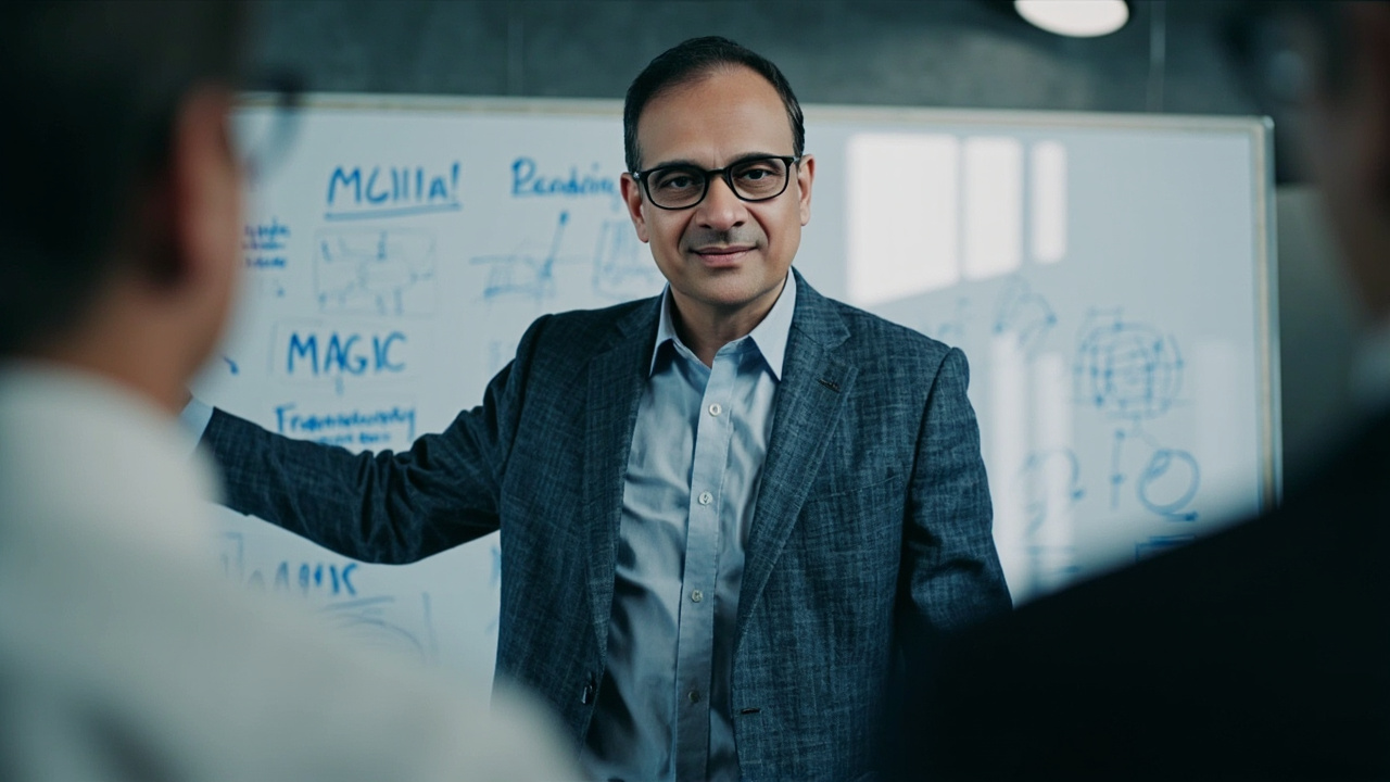 Raju teaching the M.A.G.I.C framework on whiteboard